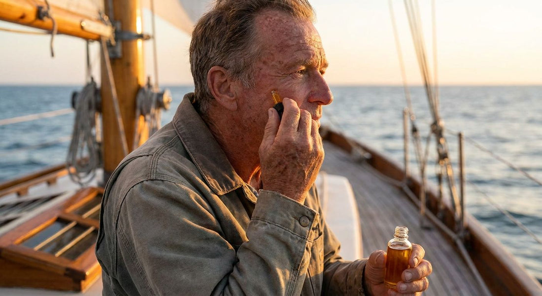 Facial oil for men with sun damage from years of sailing